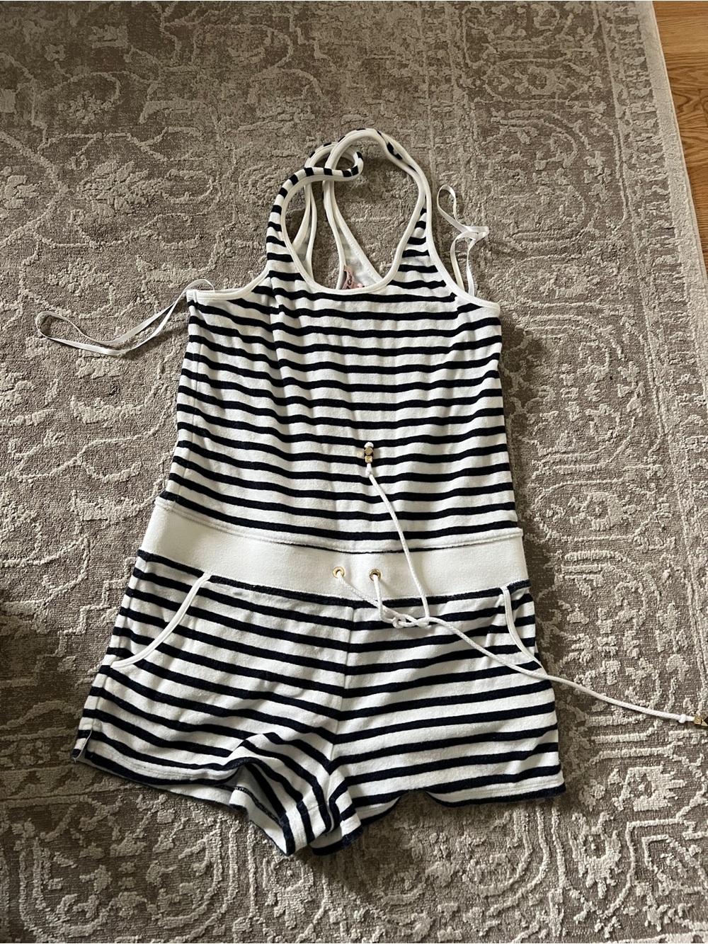 Juicy Couture Striped Navy and White cami Romper